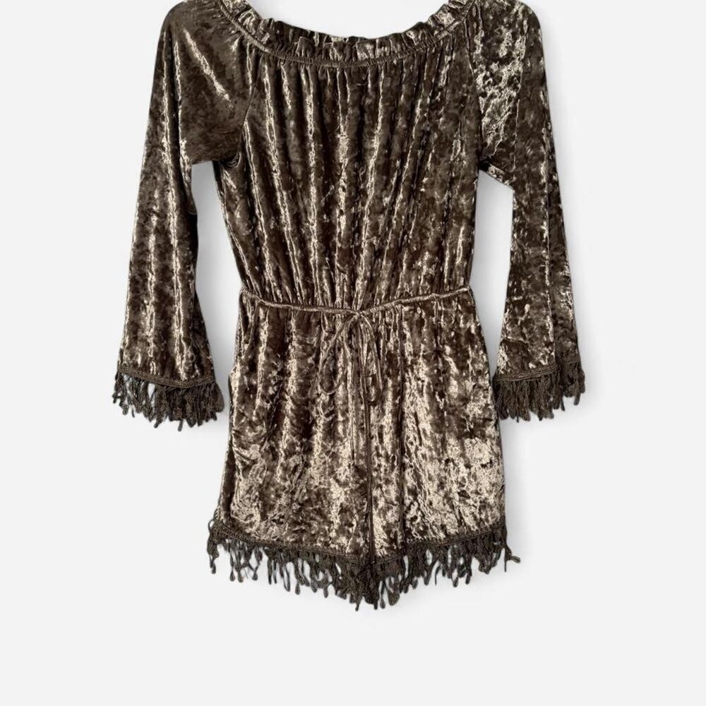 Blithe grey velvet Playsuit romper with fringe Sz S